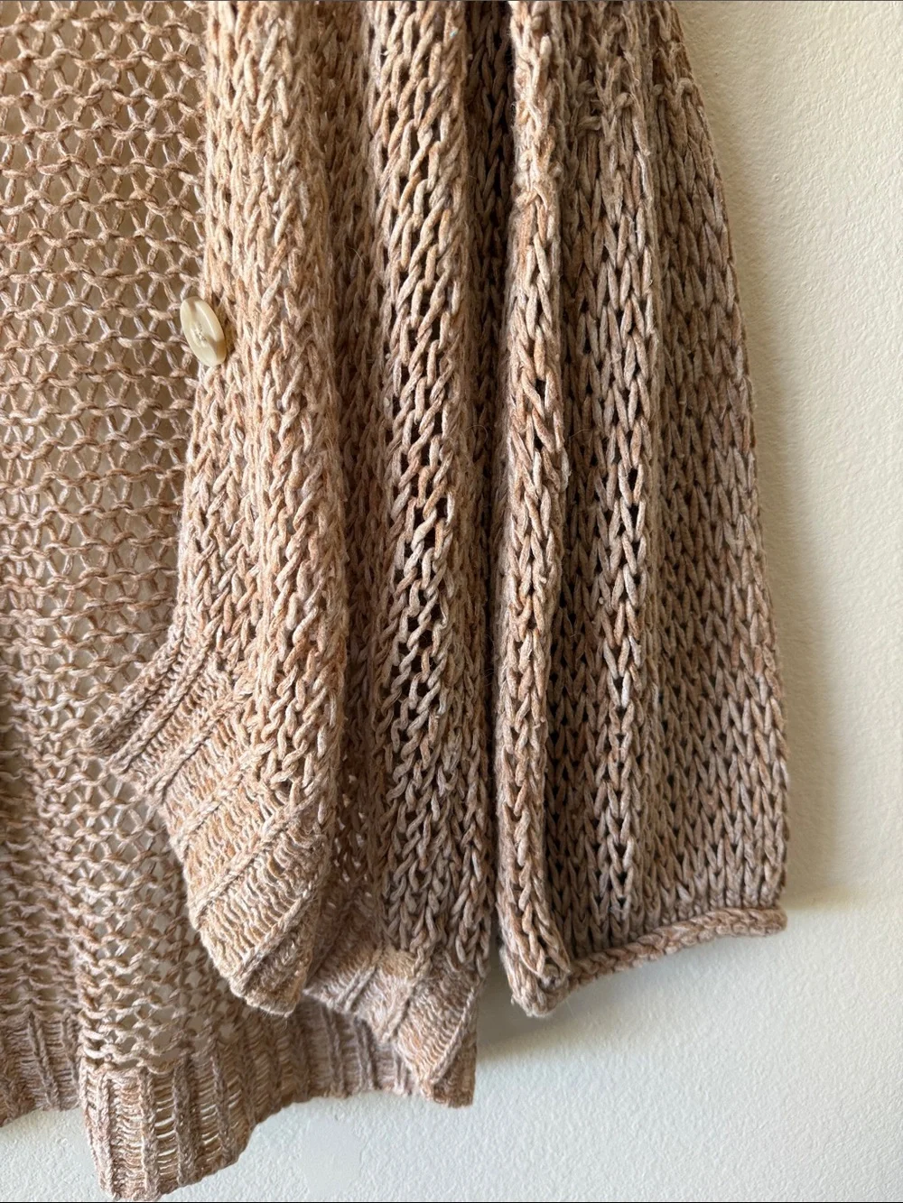 Free People Beige Crochet Knit Bell Sleeve Cardigan